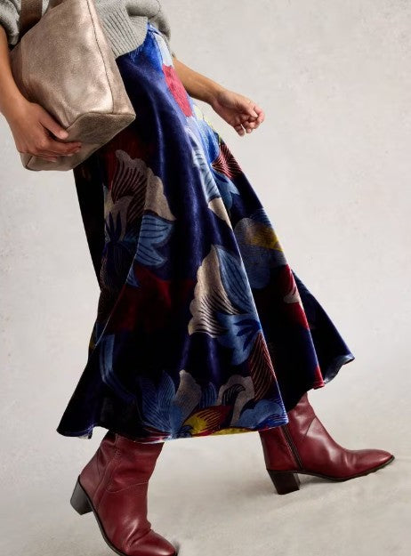 Hope Bias Cut Velvet Skirt by White Stuff in Navy