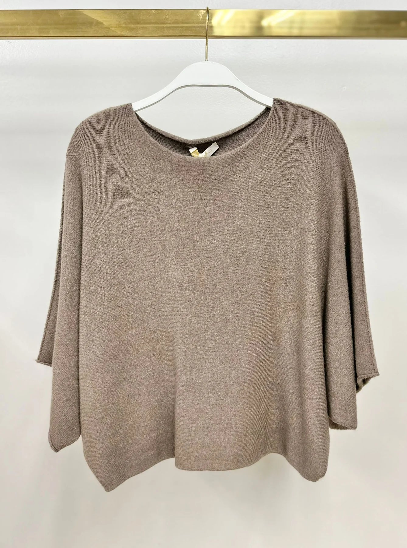 Crew Neck Batwing Sleeve Knit Top by Milio Milano in Dark Mocha