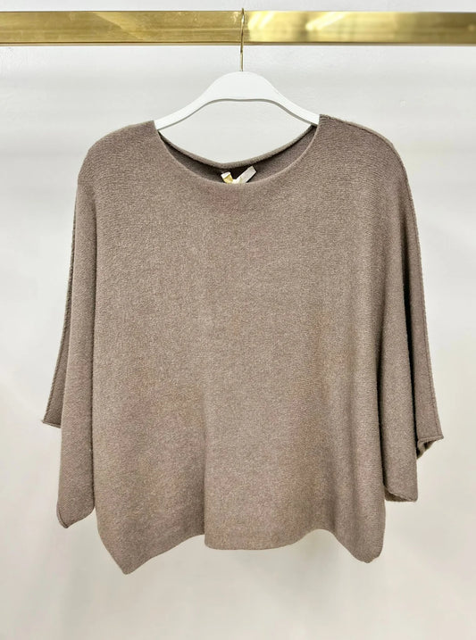 Crew Neck Batwing Sleeve Knit Top by Milio Milano in Dark Mocha