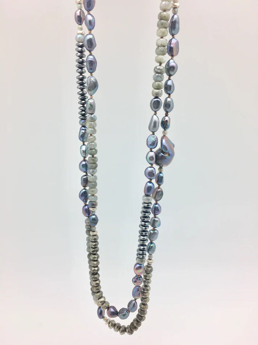 Ulrika Necklace by IN2DESIGN in Pyrite, Hematite, Labradorite