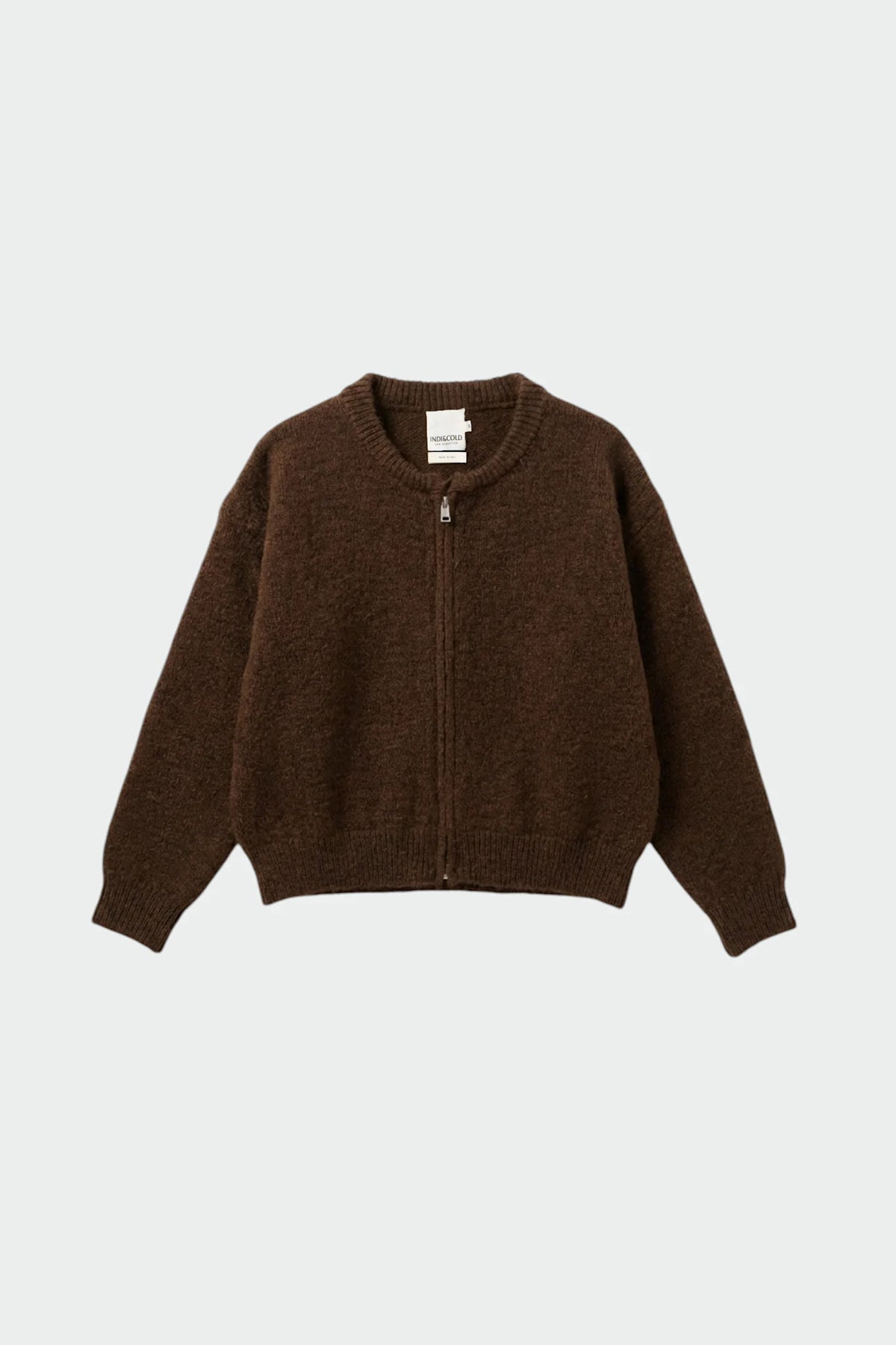 Round Neck Zip Cardigan by Indi & Cold in Chocolate