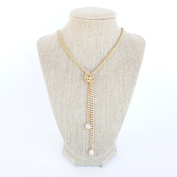 Adjustable Link Necklace w/ Mini Pearl by Virtue in Gold/White