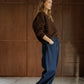 Round Neck Zip Cardigan by Indi & Cold in Chocolate