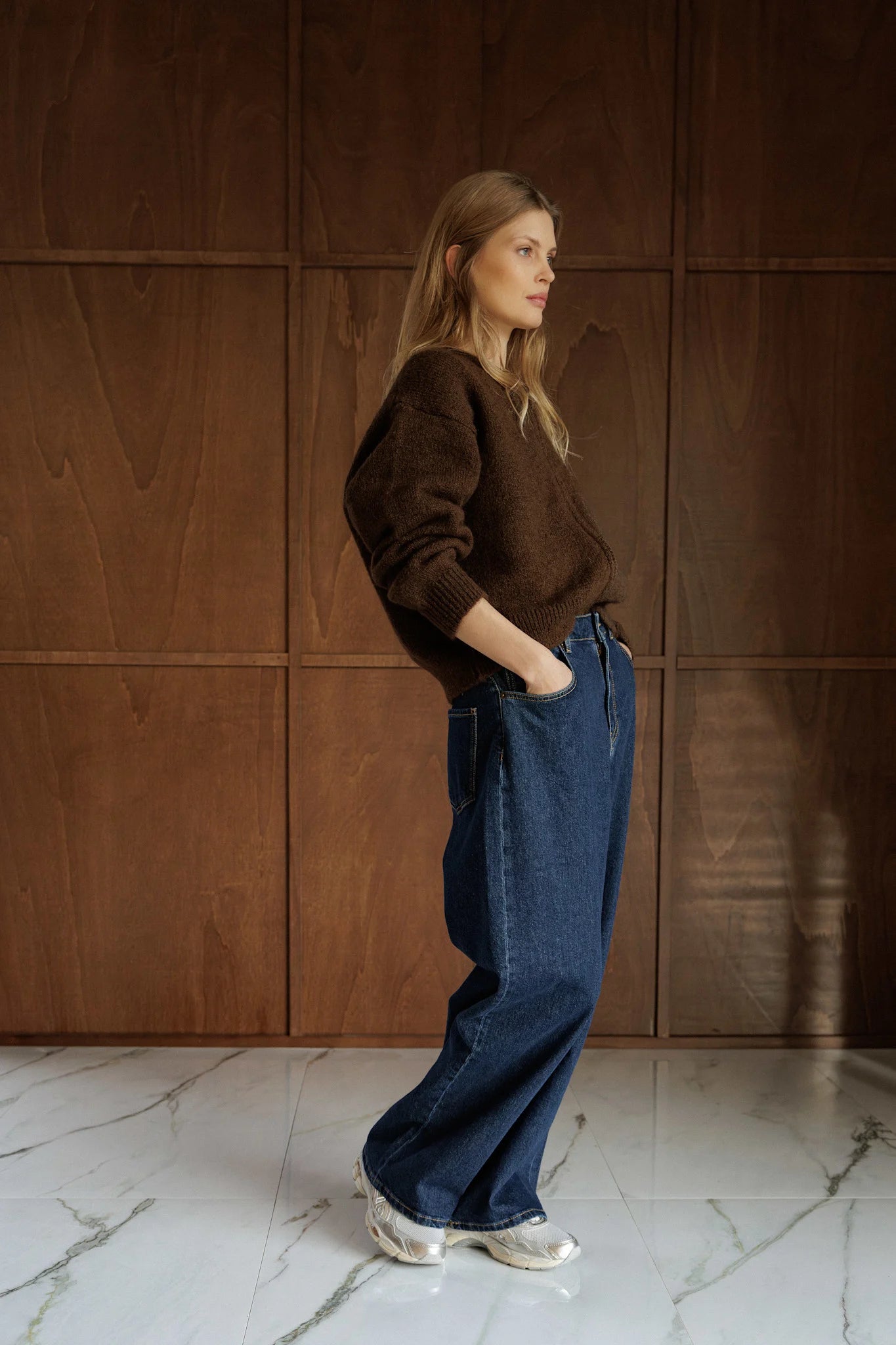 Round Neck Zip Cardigan by Indi & Cold in Chocolate