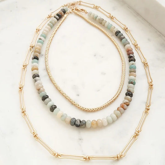 Gemstone Layering Necklace by Virtue in Mint Safari