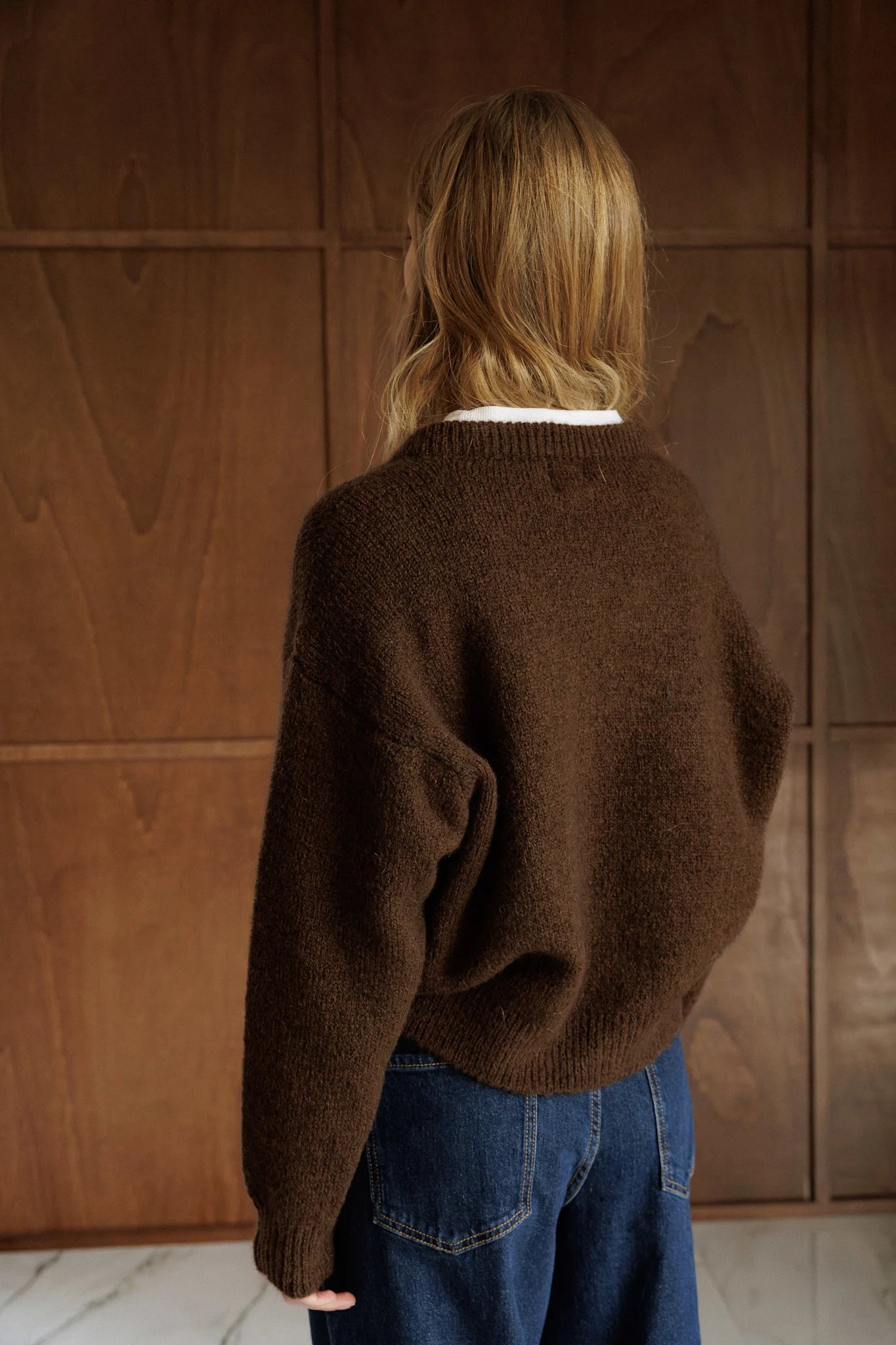 Round Neck Zip Cardigan by Indi & Cold in Chocolate