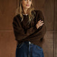 Round Neck Zip Cardigan by Indi & Cold in Chocolate