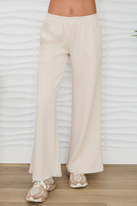 Soft Wide Leg Low Rise Pants by Milio Milano in Beige