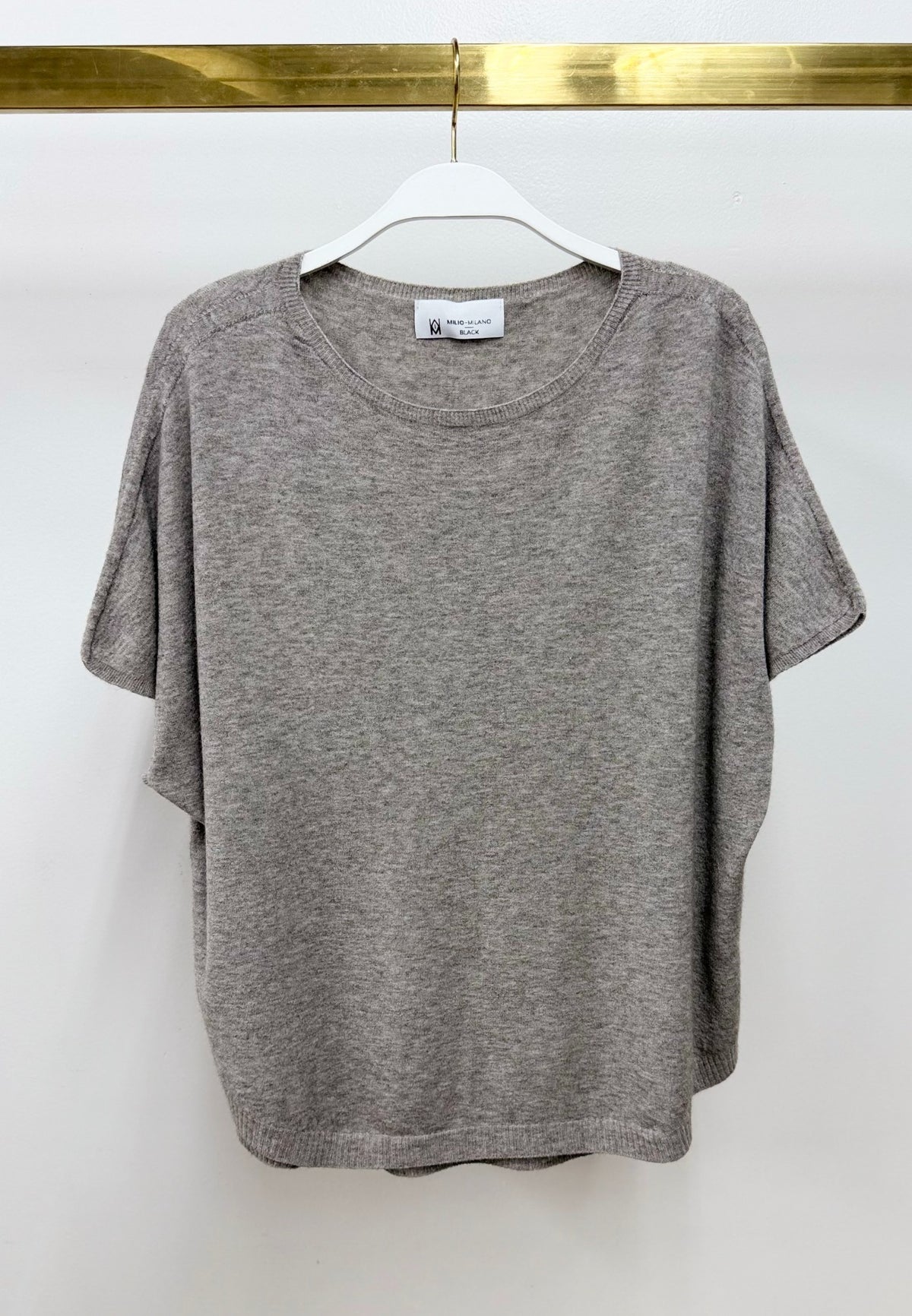 Ultra Soft Short Sleeve Knit Top by Milio Milano in Mochaccino