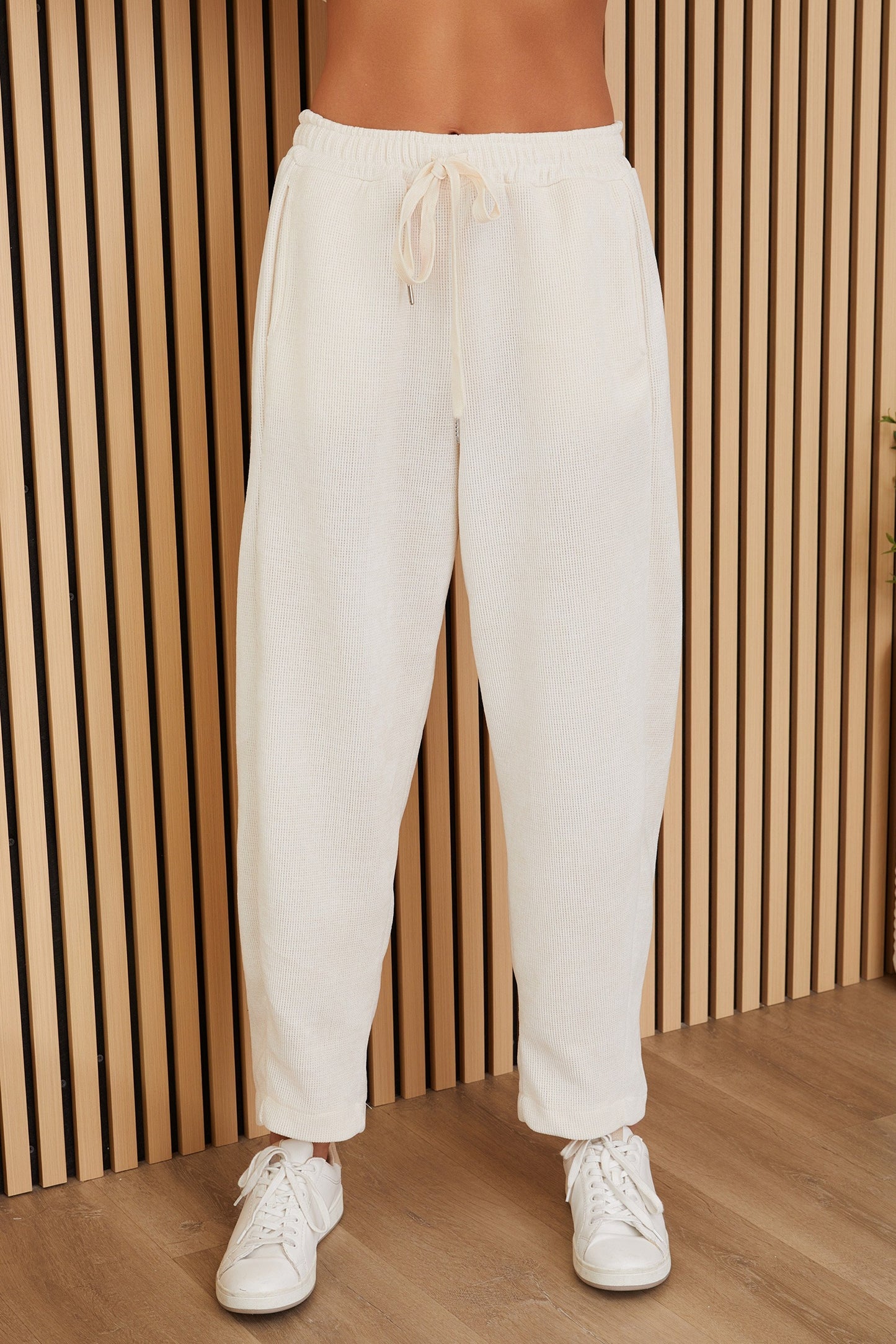 Waffle Drawstring Pant by Milio Milano in Ivory