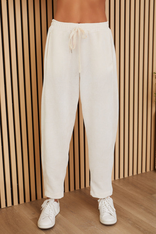 Waffle Drawstring Pant by Milio Milano in Ivory