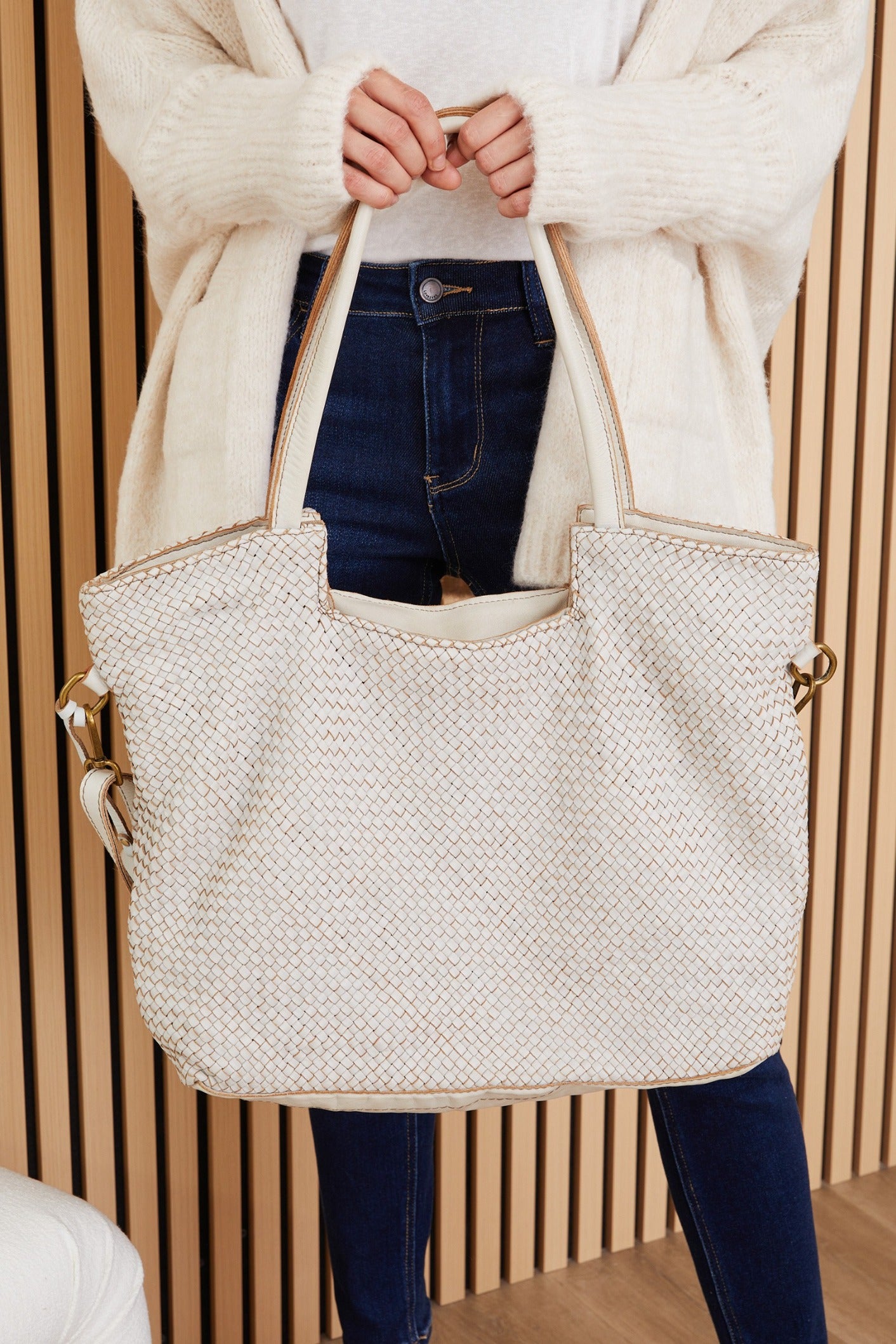 Intrecciato (Braided) Tote Bag by Milio Milano in Beige