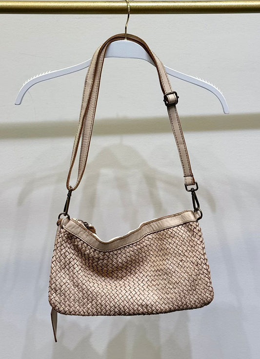 Intrecciato (Braided) Shoulder Wristlet Strap Bag by Milio Milano in Beige