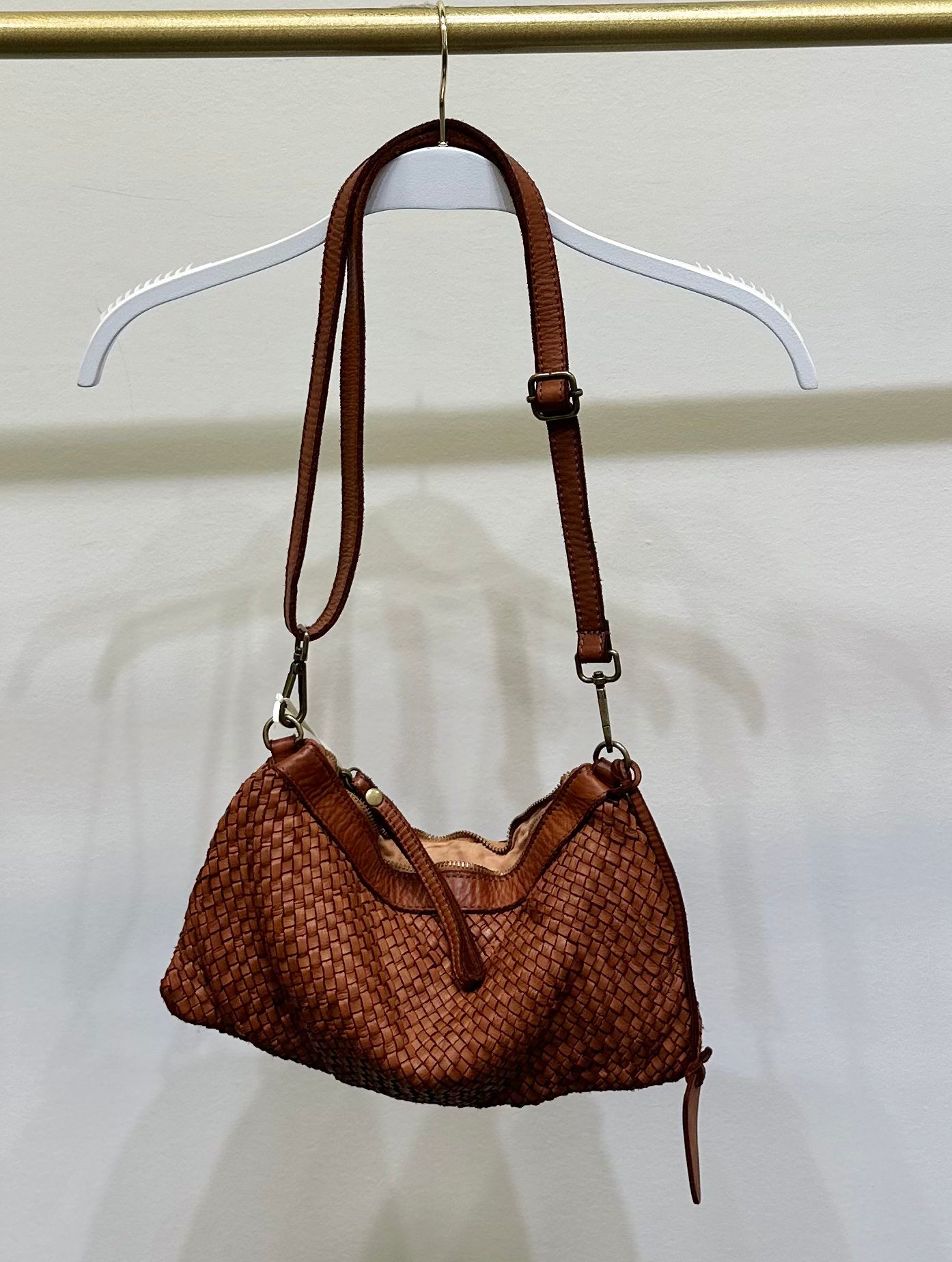 Intrecciato (Braided) Shoulder Wristlet Strap Bag by Milio Milano in Cognac