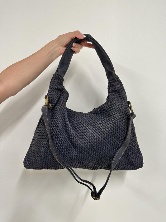 Intrecciato (Braided) Shoulder Bag by Milio Milano in Navy