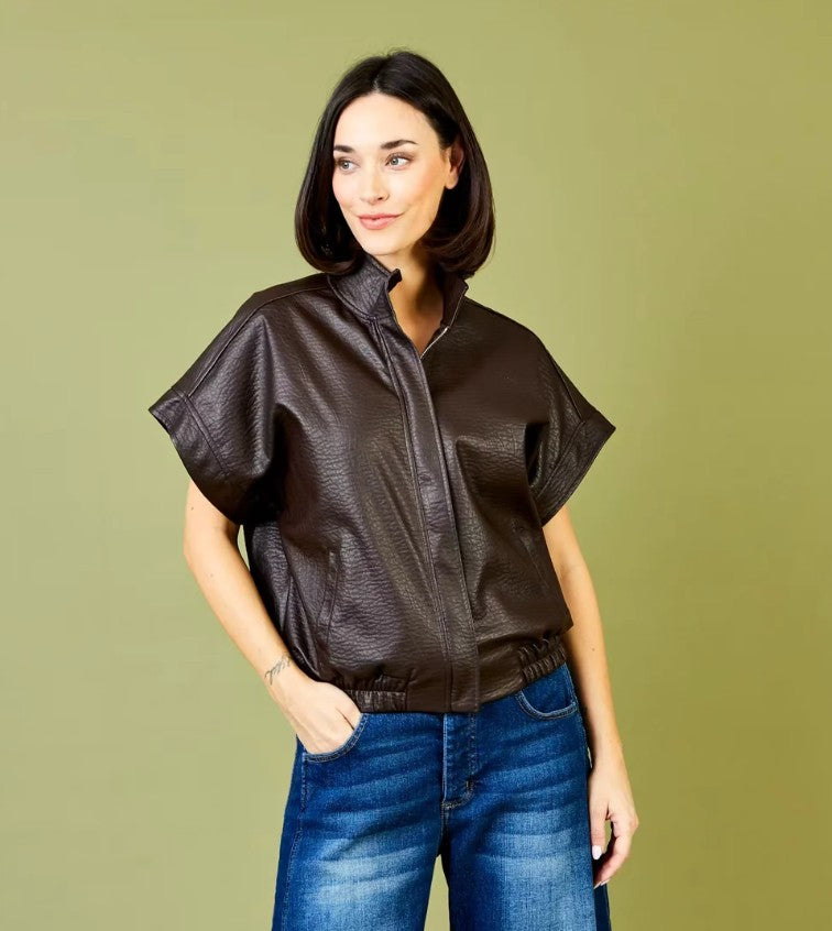 Ivy Faux Leather Zip Jacket London by Suzy D in Brown