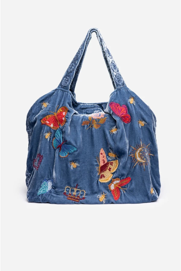 Aria Velvet Tote Bag by Johnny Was in Denim Indigo
