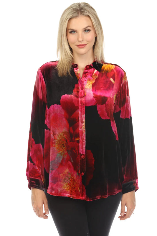 Velvet Oversized Shirt by Johnny Was in Ruby Bloom