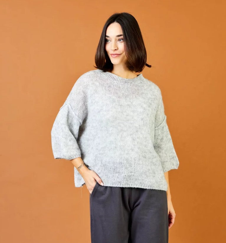 Lara Short Sleeve Sweater by Suzy D London in Grey Melange