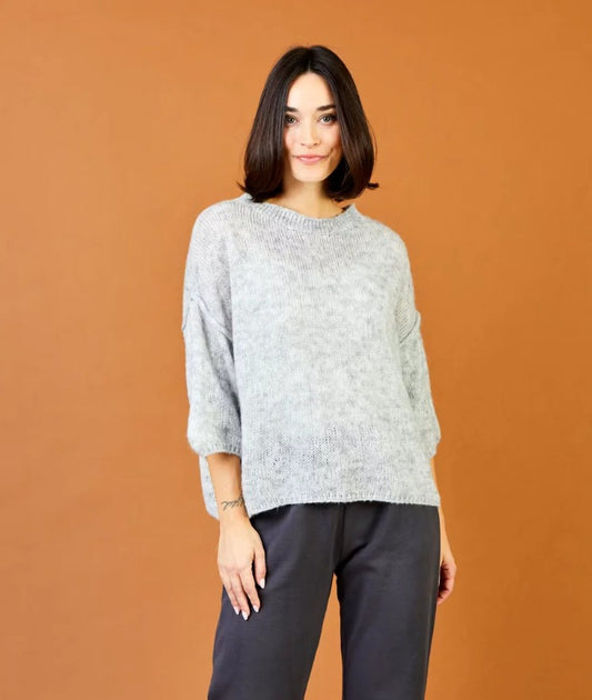 Lara Short Sleeve Sweater by Suzy D London in Grey Melange