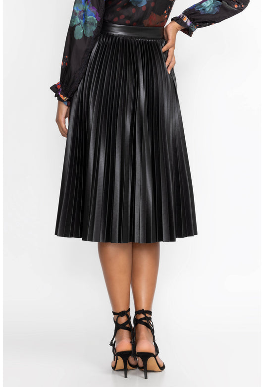 Emmi Vegan Leather Pleated Skirt by Johnny Was in Black