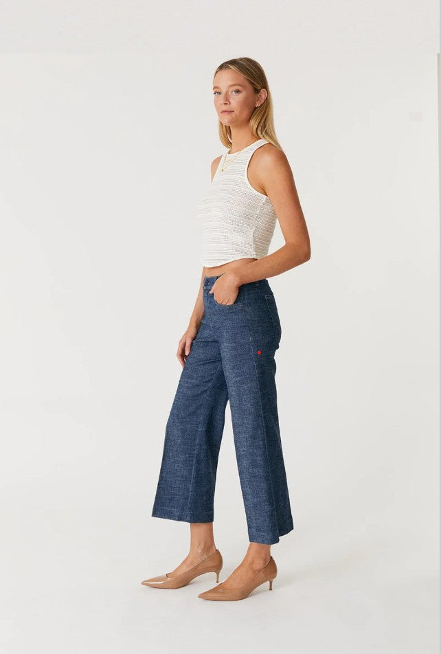 Anabelle Crop Wide Leg Pant by Level 99 in Indigo Night