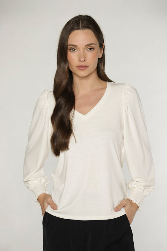 Katy V-Neck Top by Matty M in Ivory