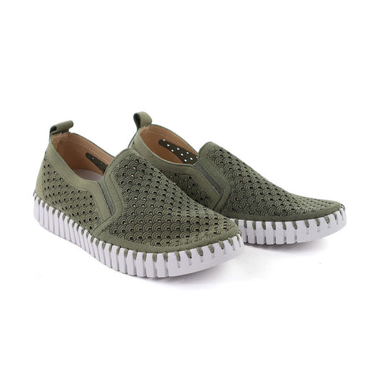 Tulip Flats Shoe by Ilse Jacobsen in Army