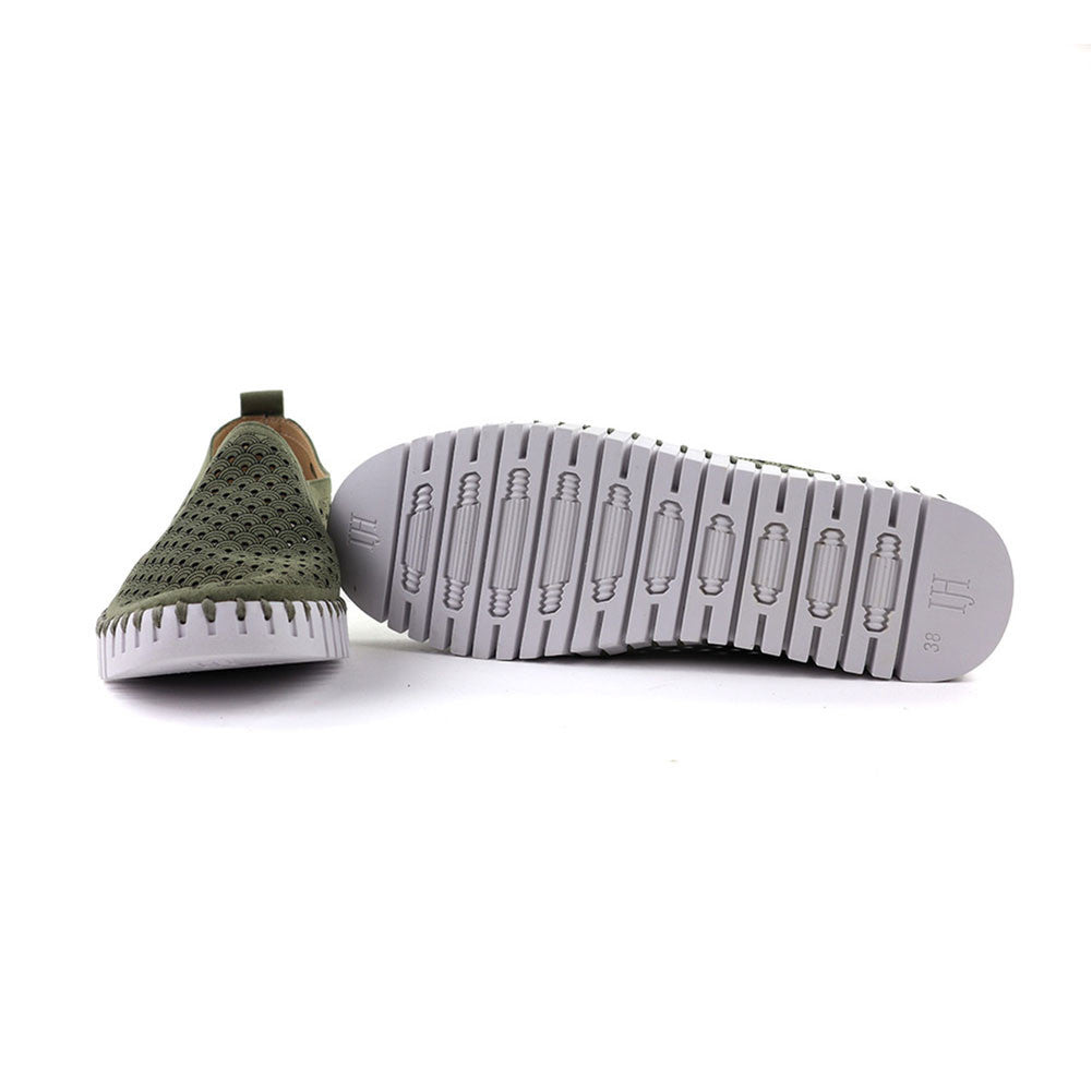 Tulip Flats Shoe by Ilse Jacobsen in Army