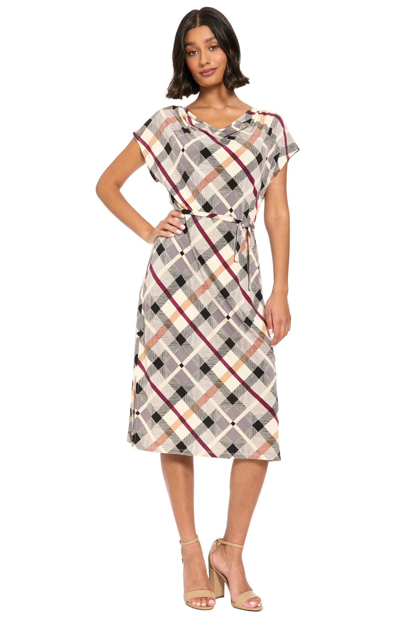 Dress by Donna Morgan in Tan/Maroon Banner
