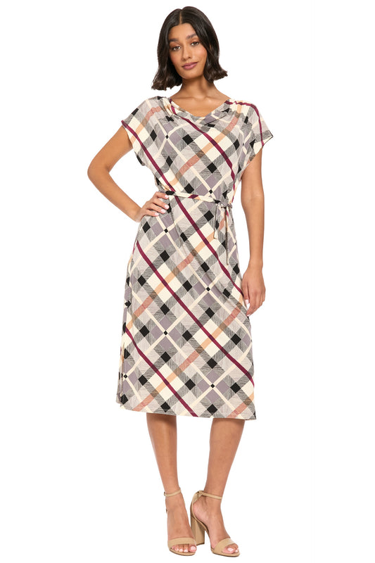 Dress by Donna Morgan in Tan/Maroon Banner