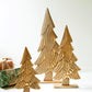 Set of 3 Carved Natural Mango Wood Christmas Trees with Gold Detail by Kalalou