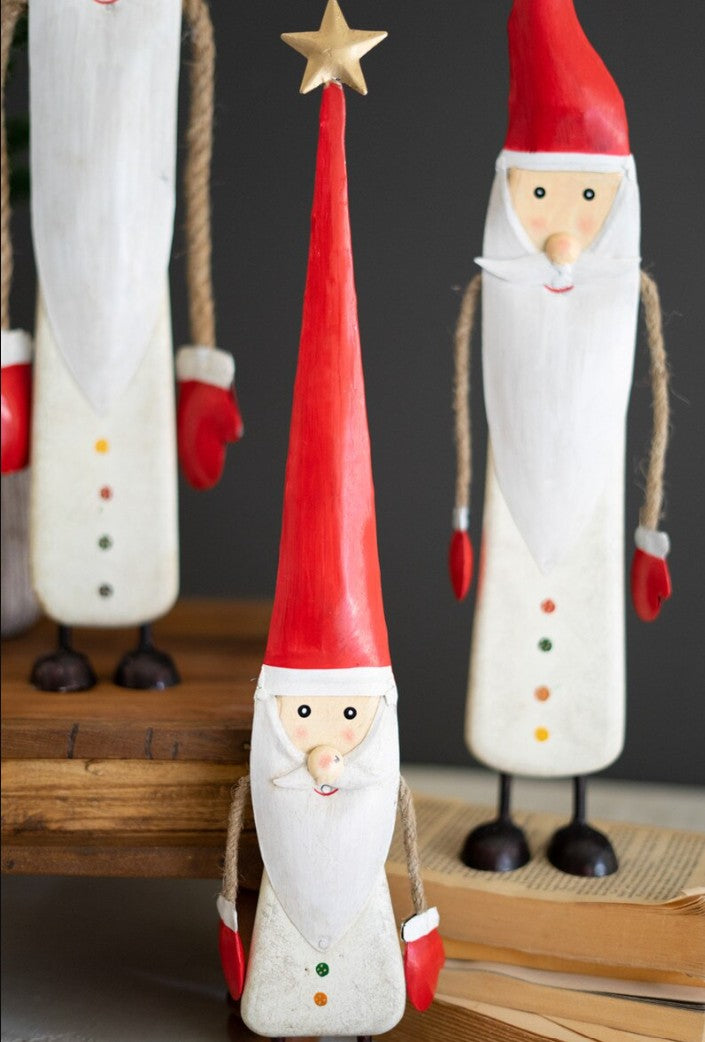 Set of 3 Painted Metal and Wood Santas by Kalalou