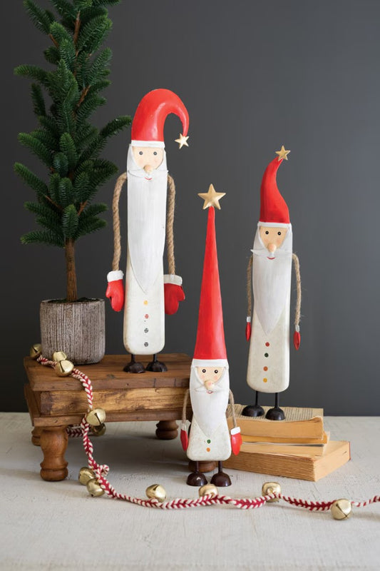 Set of 3 Painted Metal and Wood Santas by Kalalou