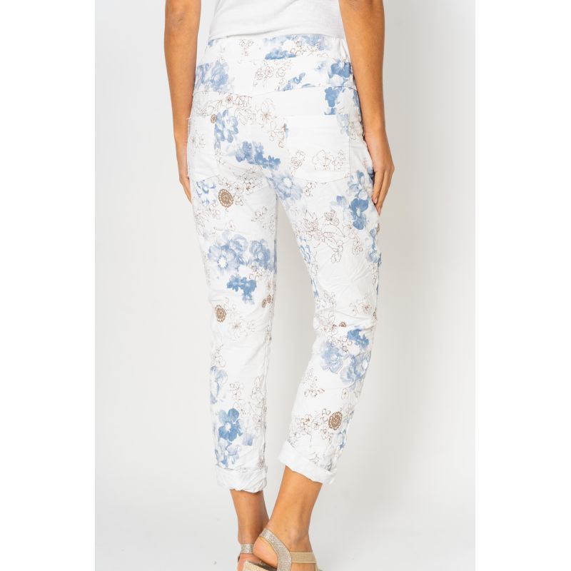 Flower Printed Pants by Look Mode in White