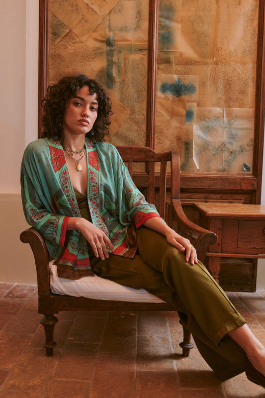 Fleur De Lys Kimono by One Hundred Stars in Aqua
