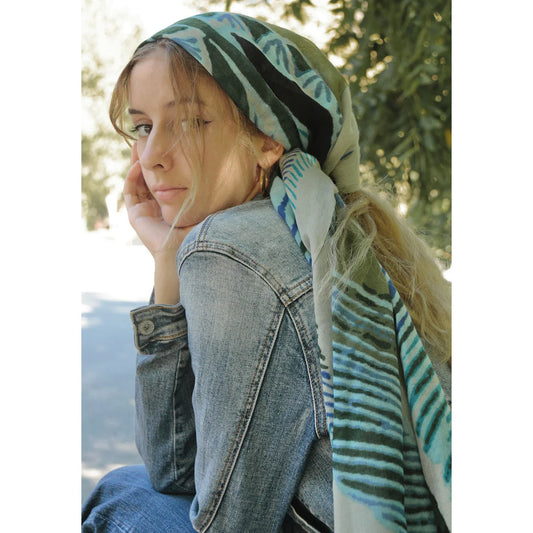Ohio Big Feather Printed Wool Stole by Supplement d'AM in Olive