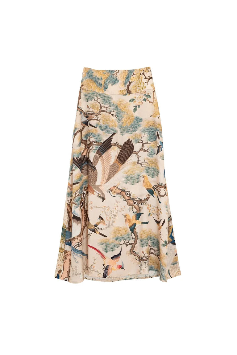 Hummingbird A-line Maxi Skirt by One Hundred Stars in Nude