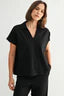 Wide Shoulder Collared Knit V Neck Top by Fun2Fun in Black