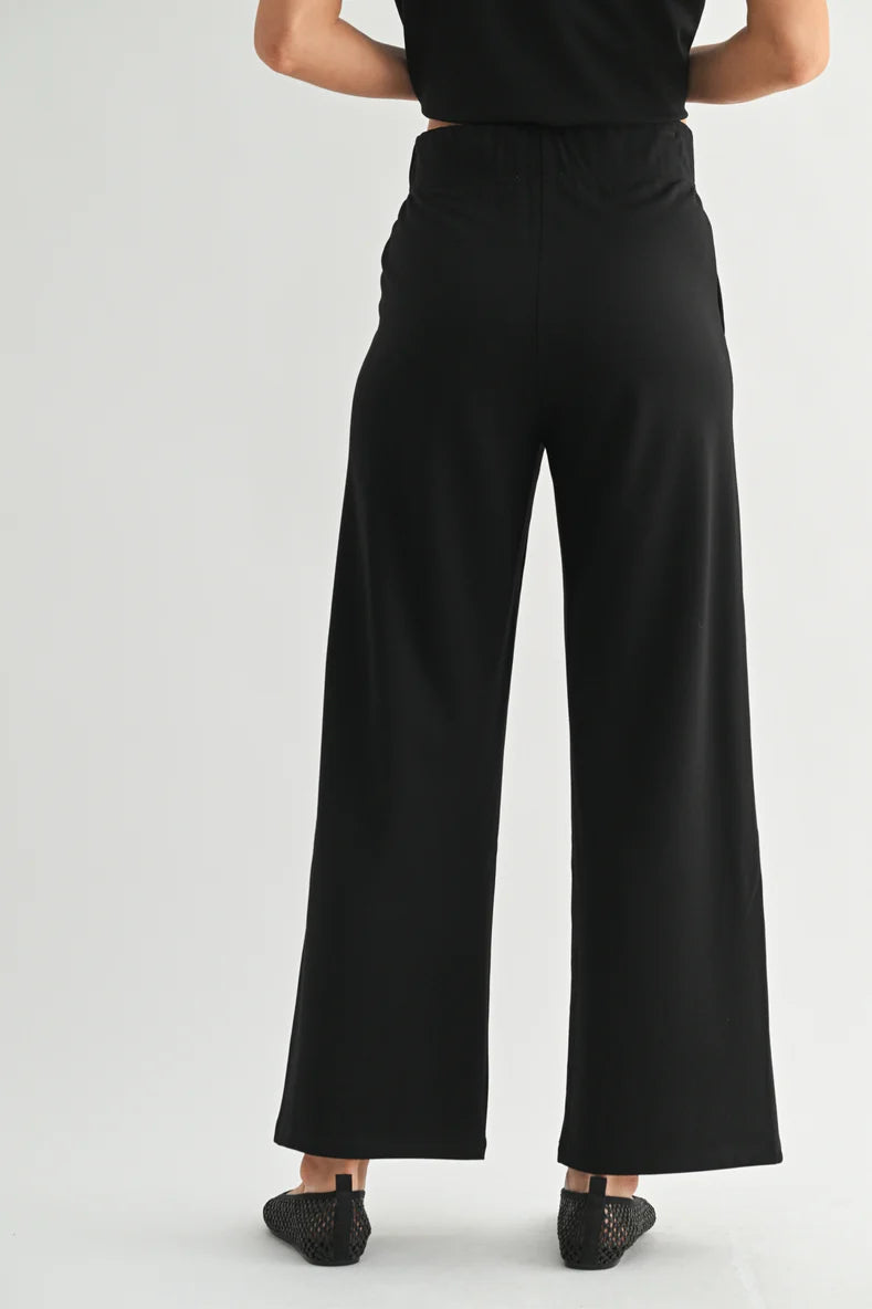 Wide Leg Ponte Knit Pants by Fun2Fun in Black