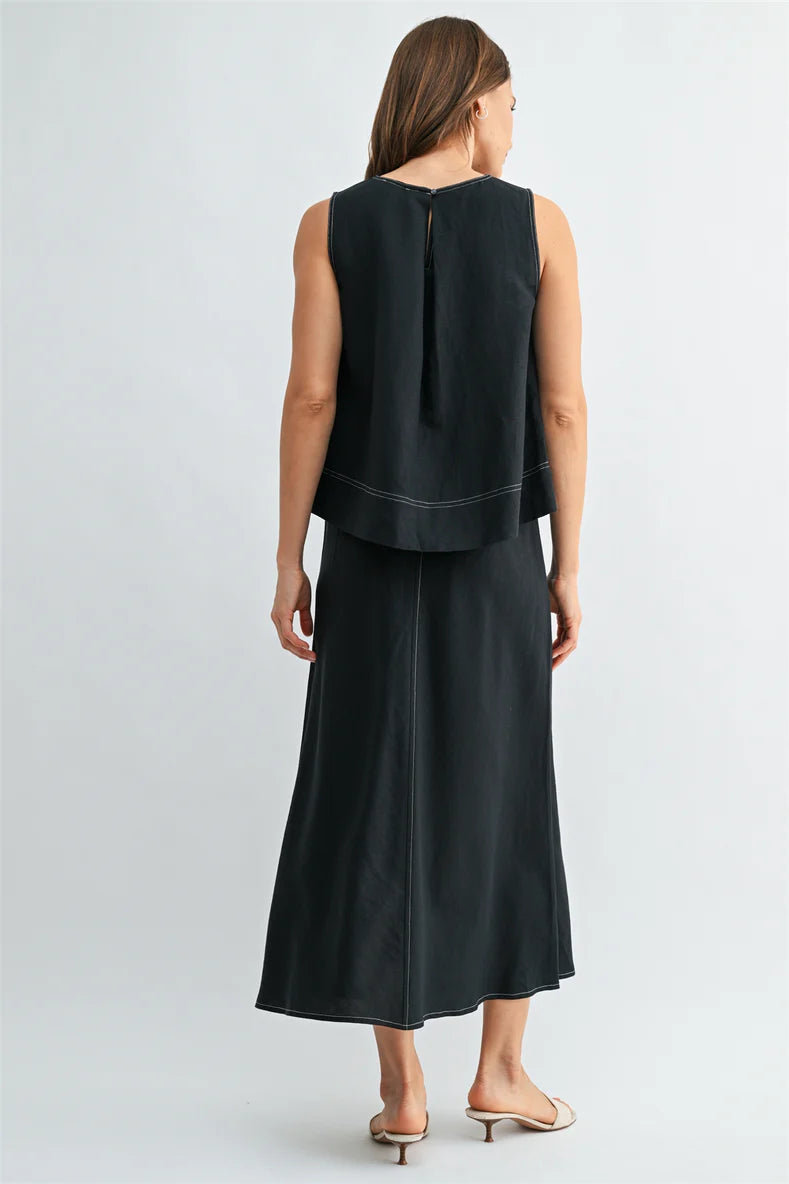 Linen Elastic Waist Skirt by Fun2Fun in Charcoal