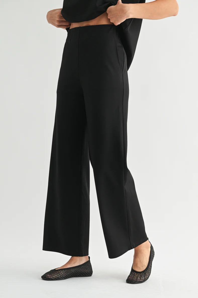 Wide Leg Ponte Knit Pants by Fun2Fun in Black