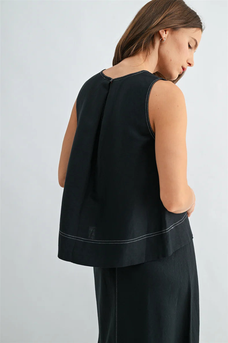 Linen Pleated Back Sleeveless Top by Fun2Fun in Charcoal – Meadowlark