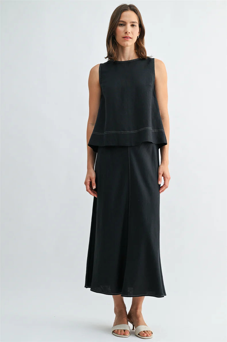 Linen Pleated Back Sleeveless Top by Fun2Fun in Charcoal