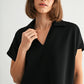 Wide Shoulder Collared Knit V Neck Top by Fun2Fun in Black