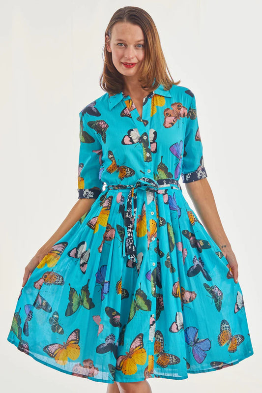 Mrs Maisel Dress by Dizzy Lizzie in Turquoise Butterflies