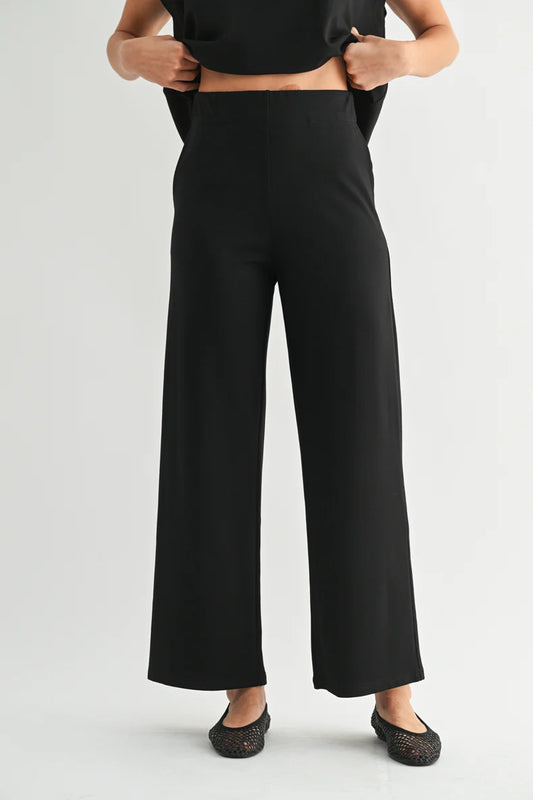 Wide Leg Ponte Knit Pants by Fun2Fun in Black
