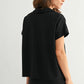 Wide Shoulder Collared Knit V Neck Top by Fun2Fun in Black