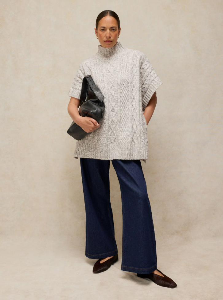 Cable Stitch Poncho by White Stuff in Light Grey