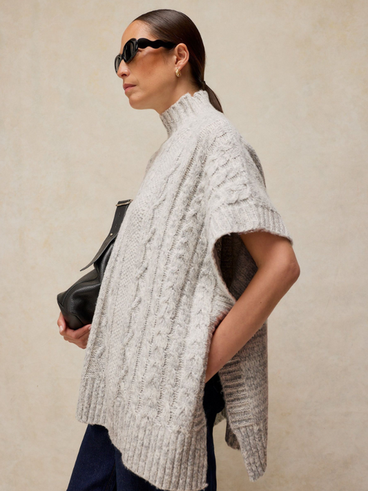 Cable Stitch Poncho by White Stuff in Light Grey